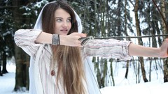 Winter white old arrows bows long hair forests necklaces