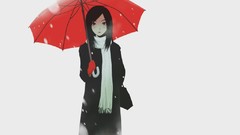 Winter white scarfs black hair black eyes Simple Background 