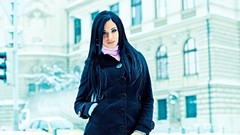 Winter woman brunettes cityscapes Ashley Bulgari