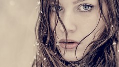 Winter woman close-up faces portraits