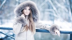 Winter woman coat blondes long hair blue eyes