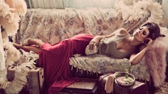 Winter woman sleeping couch brunettes models Cassia Mallmann