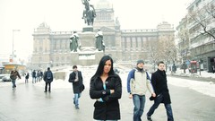 Winter woman statues brunettes models cityscapes