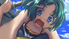 Wish anime girls blue eyes short hair green hair game cg