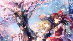 Witches hakurei reimu bare shoulders touhou cherry blossoms 