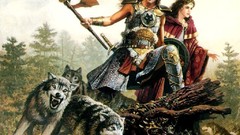 Wolves armor Warriors spears forests fantasy art Keith Parkinson