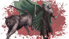 Wolves elves Swords Drow forgotten realms fantasy art Drizzt