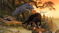 Wolves JRR Tolkien fantasy art Ted Nasmith Silmarillion Huan