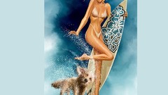Woman 3D girls surfboards