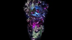 Woman abstract black background faces artwork