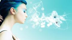 Woman abstract blue hair