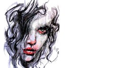 Woman abstract close-up white background faces artwork