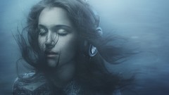 Woman abstract headphones brunettes earphones artwork artistic