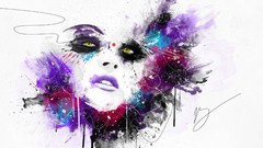 Woman abstract horizon white background faces artwork
