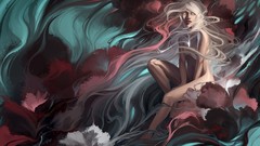 Woman abstract long hair closed eyes nude artwork fantasy art 