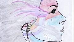 Woman abstract multicolor drawings