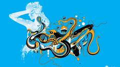 Woman abstract ocean octopuses