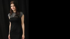 Woman Actress blue eyes brunettes black dress alexandra daddario