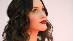 Woman Actress blue eyes brunettes red lipstick kat dennings