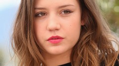 Woman Actress brown eyes brunettes pink lipstick black top 