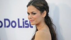 Woman Actress long hair rachel bilson blue dress high heels