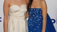 Woman Actress long hair rachel bilson blue dress high heels