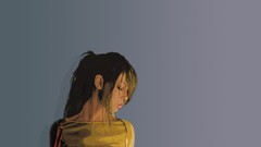 Woman Actress looking down brunettes ponytails artwork fantasy 