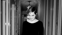 Woman Actress smiling hallway short hair emma watson grayscale
