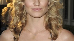 Woman Actress yvonne strahovski black dress curly hair portraits