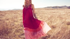 Woman advertisement red dress campaign blondes Lily Donaldson