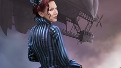 Woman airship steampunk redheads artwork