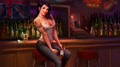 Woman alcohol bar fantasy art pinups