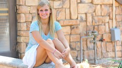 Woman Alice outdoors blondes smiling flip flops upskirt 