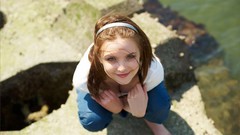 Woman Amelie faces outdoors barefoot brunettes cleavage