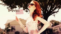 Woman American Flag Redneck fashion redheads pale skin
