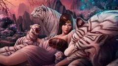Woman Animals Tigers fantasy