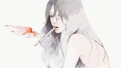 Woman Anime anime girls brunettes artwork Simple Background