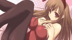 Woman Anime anime girls brunettes lying down ecchi cleavage 