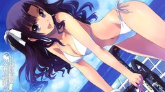 Woman Anime Bicycles anime girls purple eyes bikini