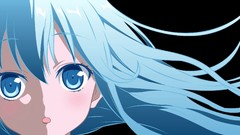 Woman Anime black background blue hair anime girls blue eyes 