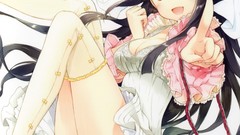 Woman Anime blondes long hair anime girls blue eyes brunettes