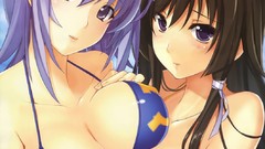 Woman Anime blondes long hair anime girls blue eyes brunettes