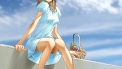 Woman Anime drawings legs blondes smiling