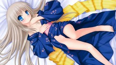 Woman Anime dress blondes anime girls blue eyes lying down 