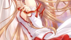 Woman Anime dress red eyes curtains skirts blush long hair 