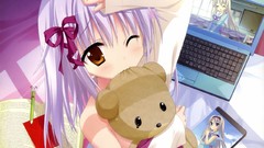 Woman Anime dress sitting blondes pink hair anime girls blue 