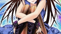 Woman Anime dress sitting smiling anime girls boots green eyes 