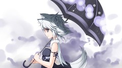 Woman Anime dress Umbrellas white hair short hair nekomimi 
