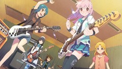 Woman Anime Drums instruments guitars blondes keyboards skirts 