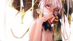 Woman Anime elves pink hair anime girls purple eyes ecchi 